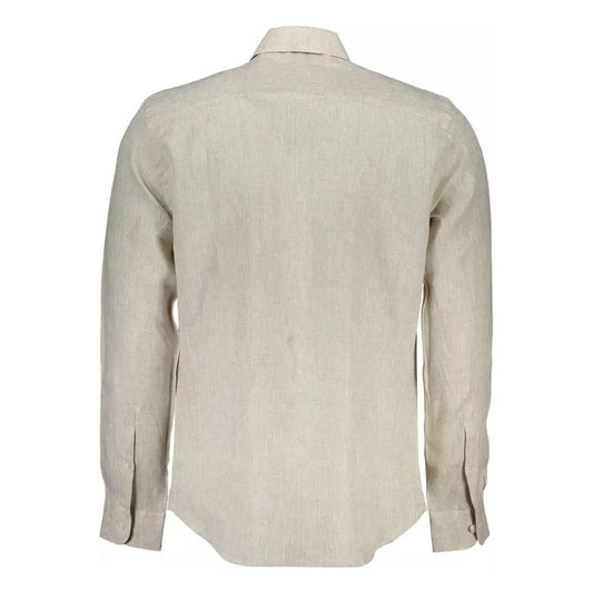North Sails Beige Linen Italian Collar Shirt with Logo Embroidery beige-linen-italian-collar-shirt-with-logo-embroidery