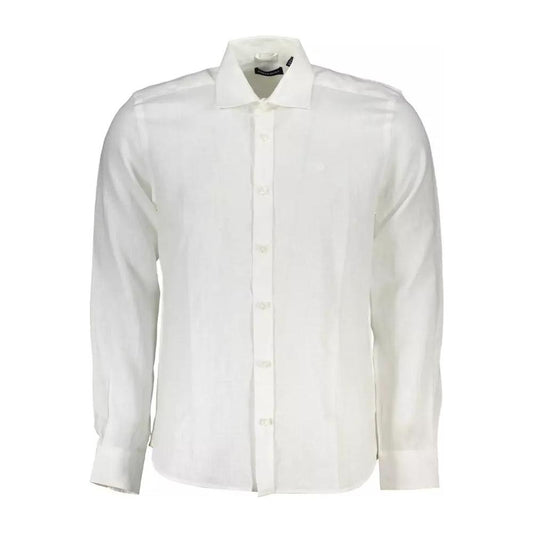 Elegant White Linen Long-Sleeved Shirt
