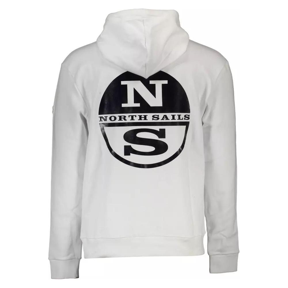 North Sails Sleek White Hooded Sweatshirt with Logo Print sleek-white-hooded-sweatshirt-with-logo-print