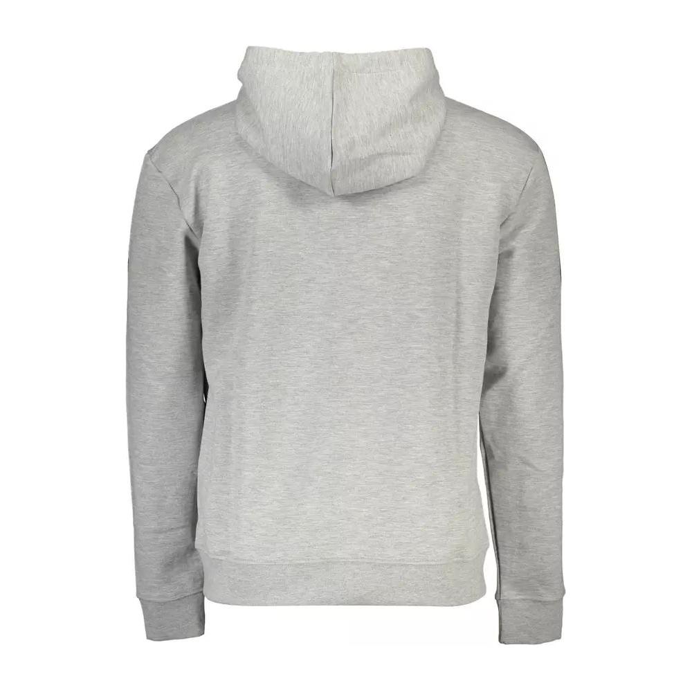 North Sails Sleek Gray Hooded Sweatshirt with Central Pocket sleek-gray-hooded-sweatshirt-with-central-pocket