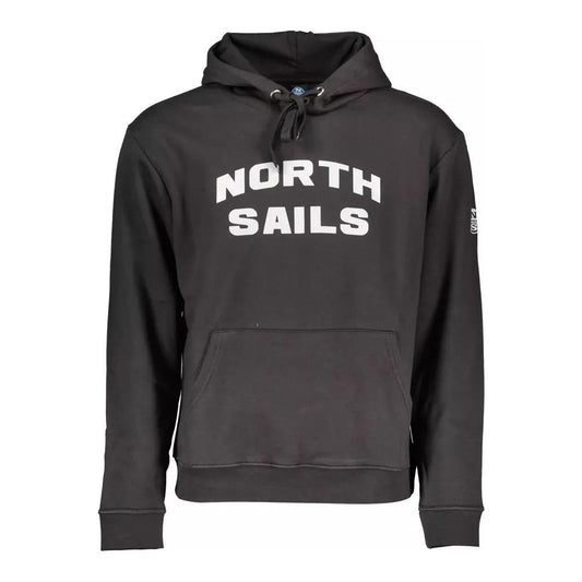 North Sails Sleek Black Hooded Sweatshirt With Print sleek-black-hooded-sweatshirt-with-print