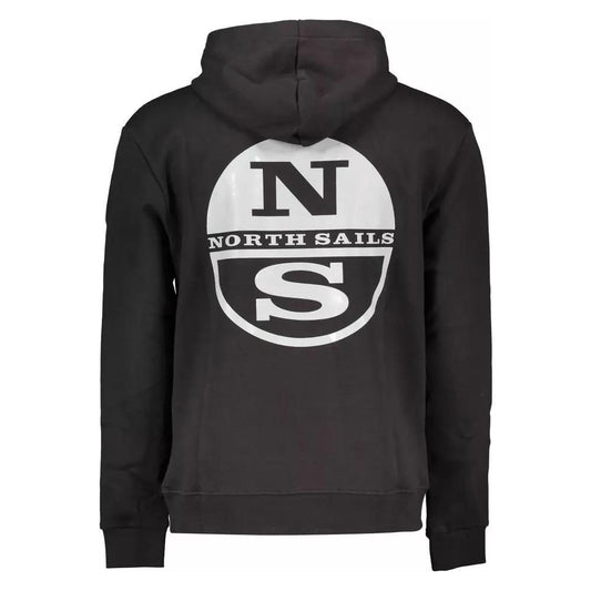 North Sails Sleek Black Hooded Cotton-Blend Sweatshirt sleek-black-hooded-cotton-blend-sweatshirt