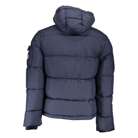 Eco-Conscious Blue Jacket with Removable Hood