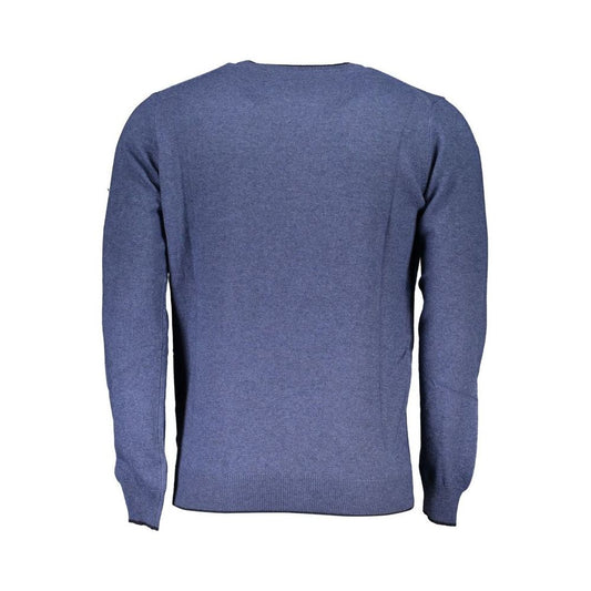 Blue Crew Neck Sweater with Embroidery Detail