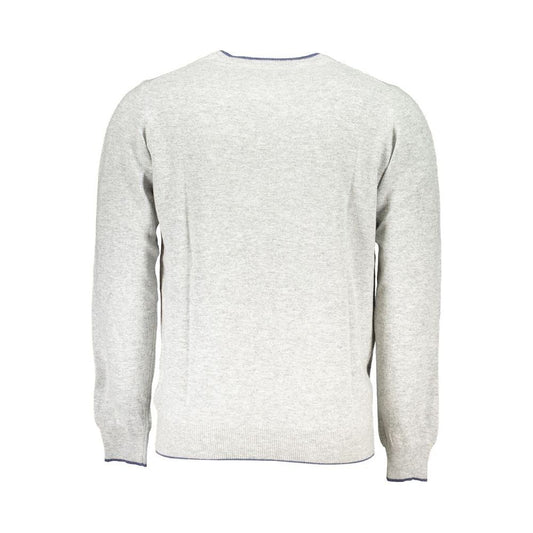 Gray Crew Neck Sweater with Contrast Details