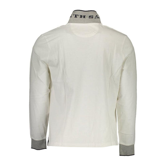 Elegant Long-Sleeved White Polo with Contrast Accents