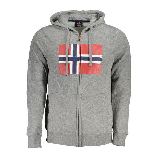 Norway 1963 | Sleek Gray Hooded Fleece Sweatshirt| McRichard Designer Brands   