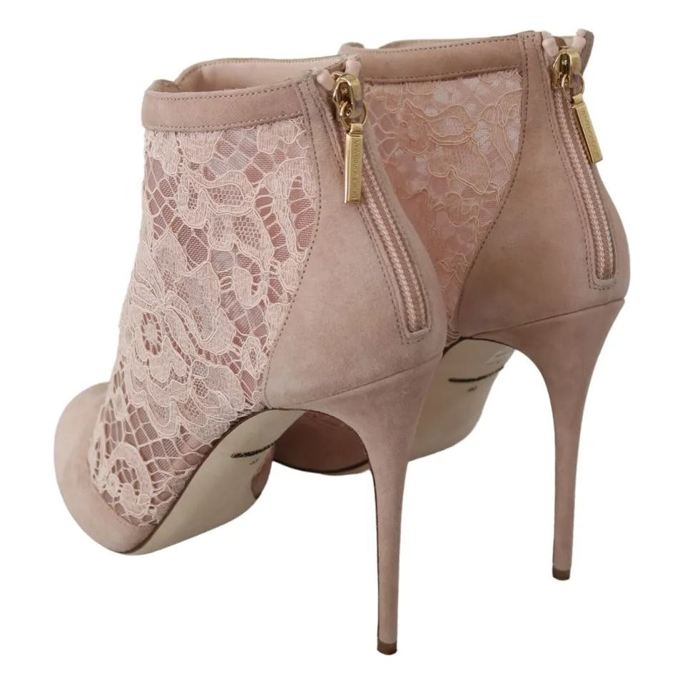 Beige Lace Suede Peep Toe Ankle Boots Shoes
