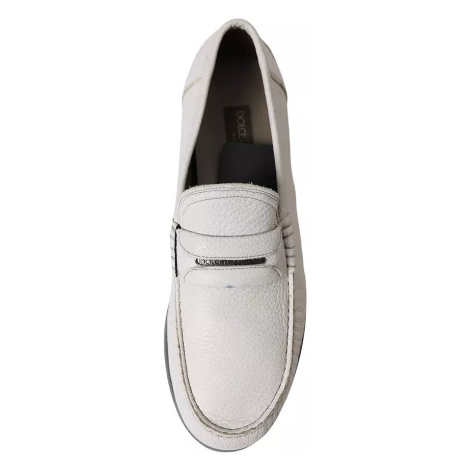 White Gray Leather Slip On Mocassin Loafer Shoes