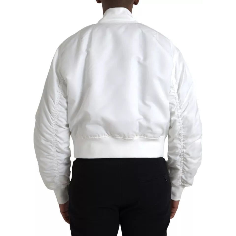 White Bomber Long Sleeves Full Zip Jacket