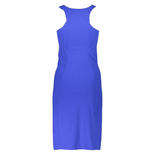 Patrizia Pepe | Elegant Blue Crew Neck Dress with Logo Detail| McRichard Designer Brands   