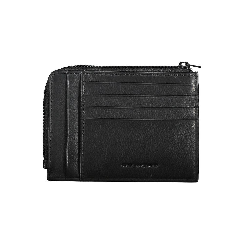 Sleek Black Leather Card Holder with RFID Blocker