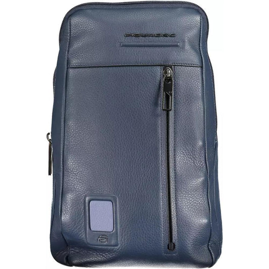 Sleek Blue Leather Shoulder Laptop Bag