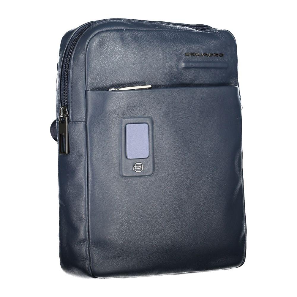 Piquadro | Elegant Blue Leather Shoulder Bag with Contrasting Accents| McRichard Designer Brands   