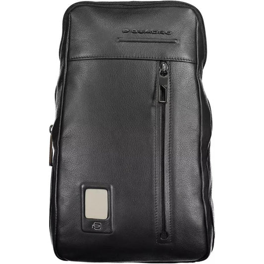 Sleek Black Leather Shoulder Bag with Laptop Space