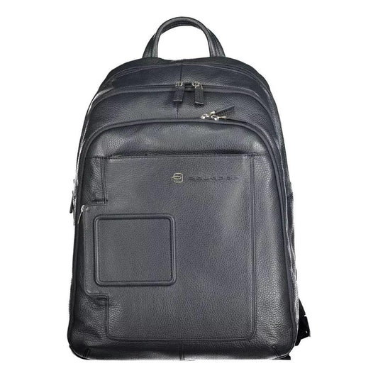 Sleek Blue Leather Backpack with Laptop Compartment