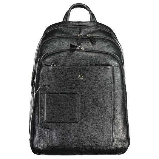 Elegant Black Leather Backpack with Laptop Compartment