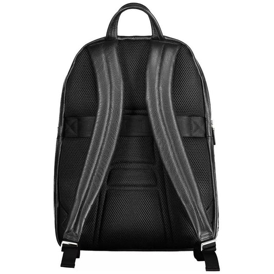 Elegant Black Leather Backpack with Laptop Compartment