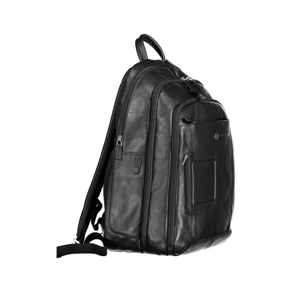 Piquadro | Elegant Black Leather Backpack with Laptop Compartment| McRichard Designer Brands   