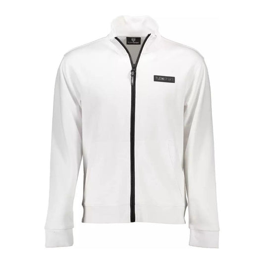 Plein Sport | Sleek White Zip Sweatshirt with Contrasting Accents| McRichard Designer Brands   