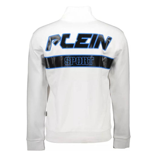 Plein Sport | Sleek White Zip Sweatshirt with Contrasting Accents| McRichard Designer Brands   