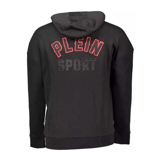 Plein Sport Sleek Black Zip Hoodie with Contrasting Accents sleek-black-zip-hoodie-with-contrasting-accents