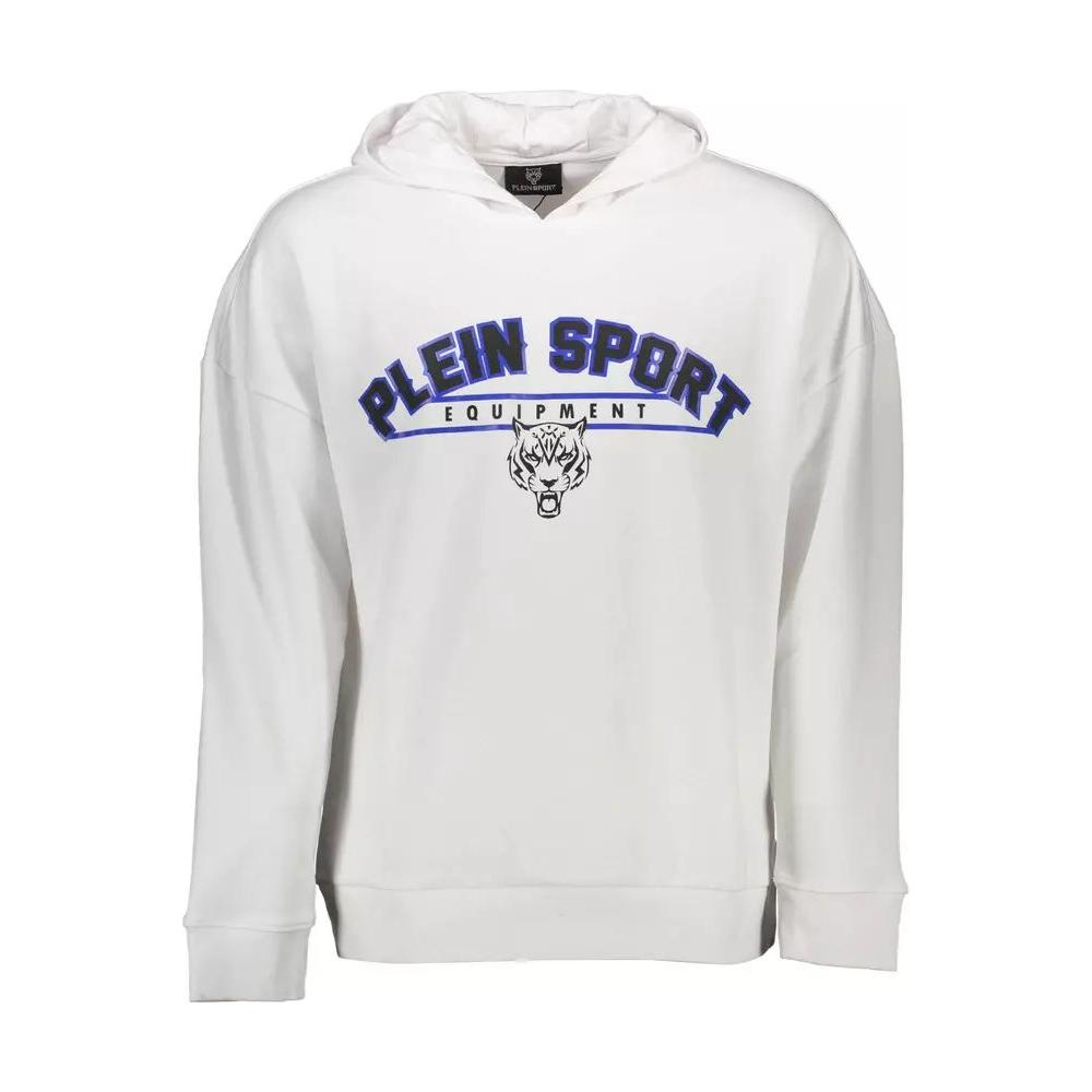 Plein Sport Sleek White Hooded Sweatshirt with Contrasting Accents sleek-white-hooded-sweatshirt-with-contrasting-accents