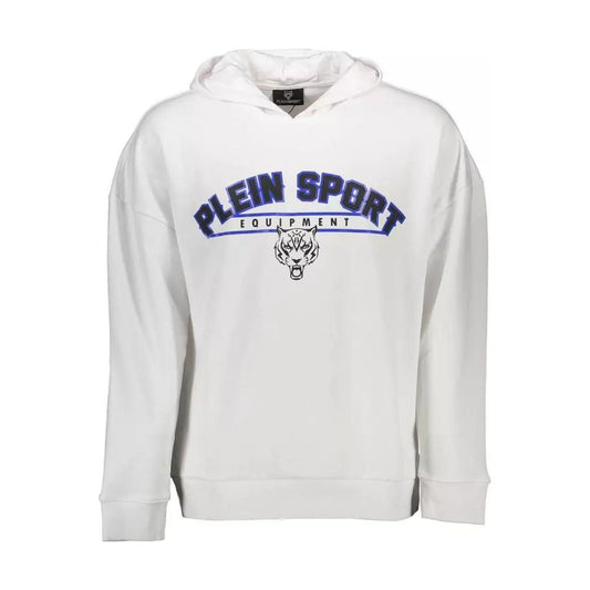 Plein Sport Sleek White Hooded Sweatshirt with Contrasting Accents sleek-white-hooded-sweatshirt-with-contrasting-accents