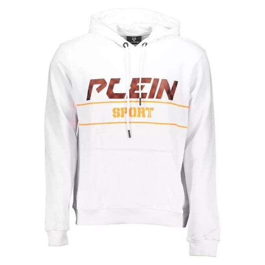 Plein Sport | Chic White Hooded Cotton Sweatshirt with Logo| McRichard Designer Brands   