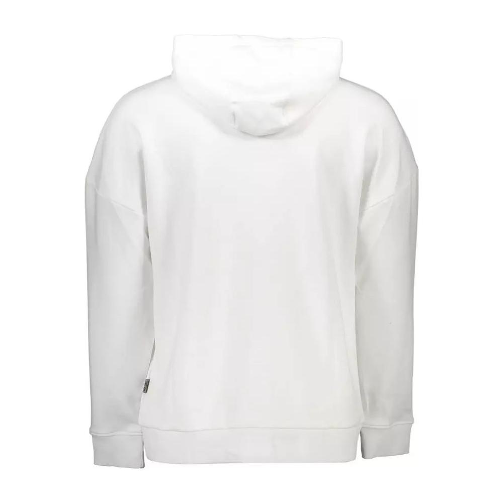 Plein Sport | Sleek White Hooded Sweatshirt with Bold Prints| McRichard Designer Brands   