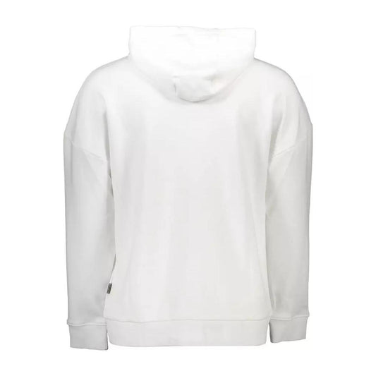 Sleek White Hooded Sweatshirt with Bold Prints