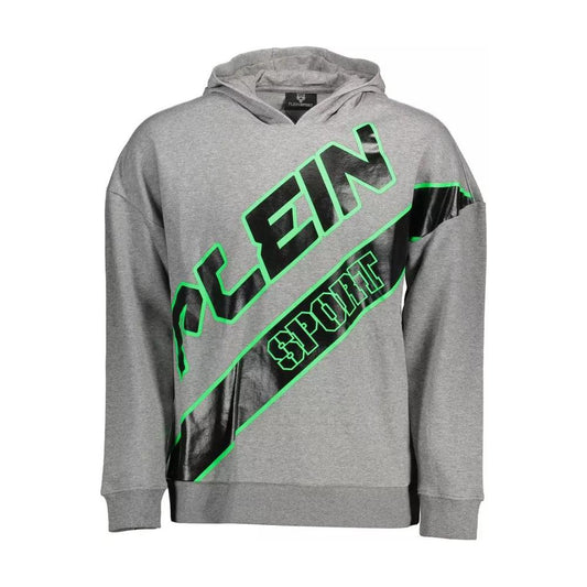 Plein Sport | Sleek Gray Hooded Sweatshirt with Bold Accents| McRichard Designer Brands   