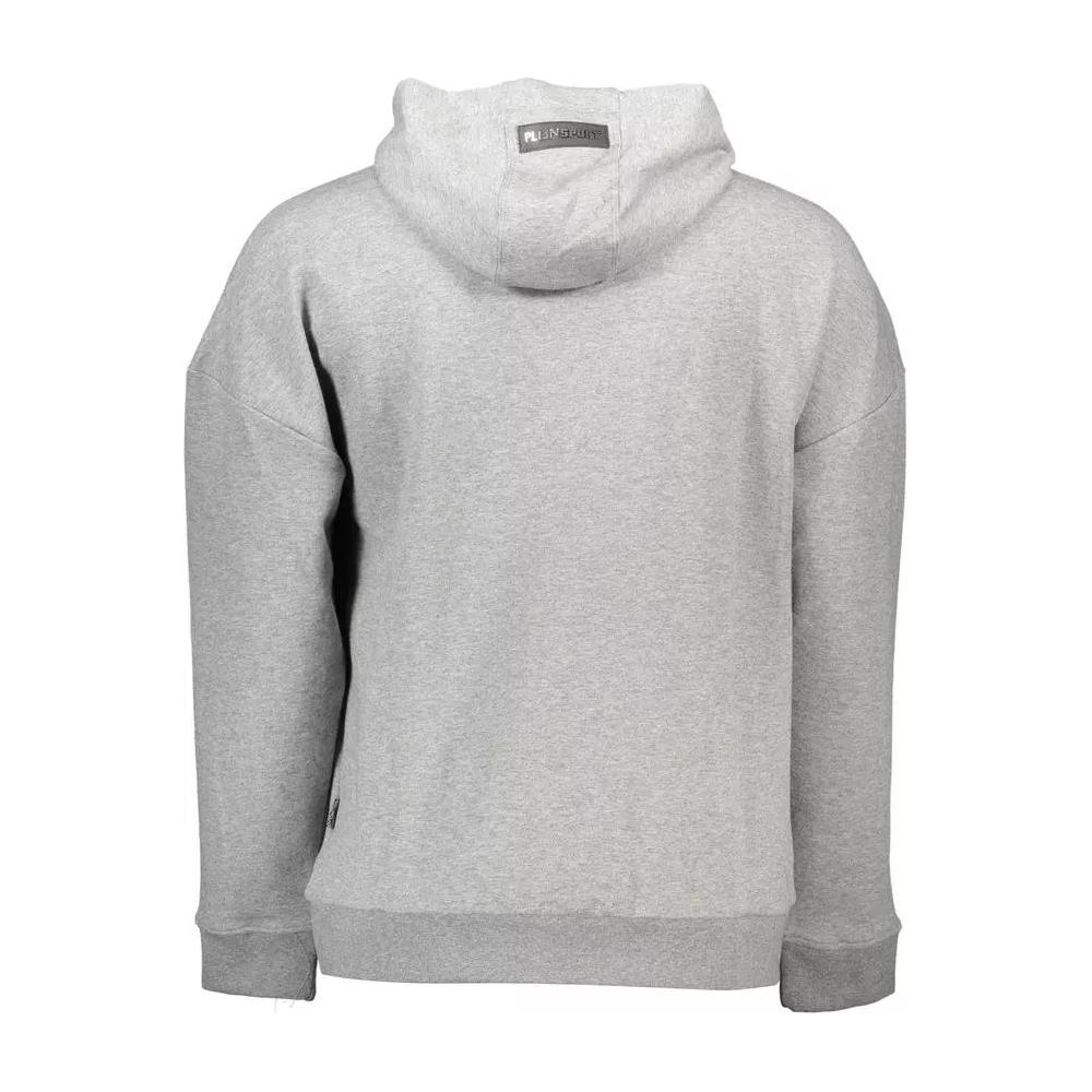 Plein Sport Sleek Gray Hooded Sweatshirt with Contrasting Details sleek-gray-hooded-sweatshirt-with-contrasting-details
