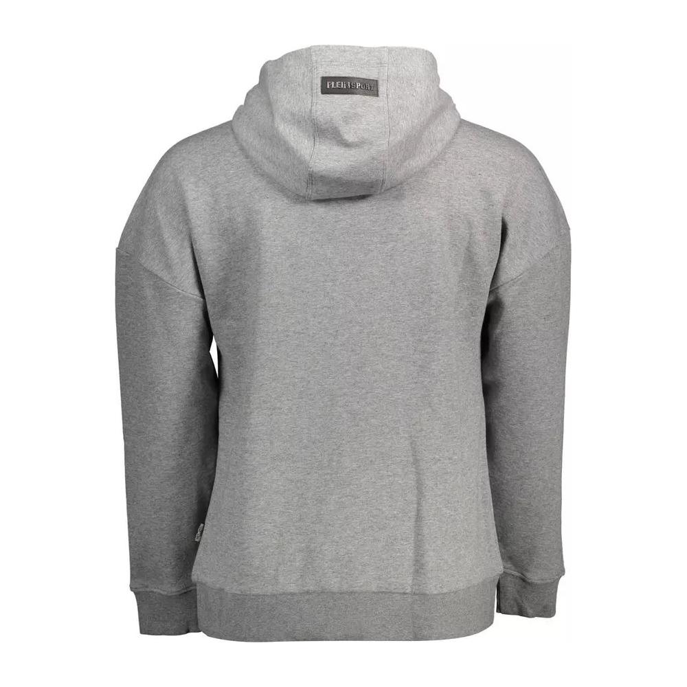 Plein Sport Sleek Gray Hooded Sweatshirt with Bold Accents sleek-gray-hooded-sweatshirt-with-bold-accents