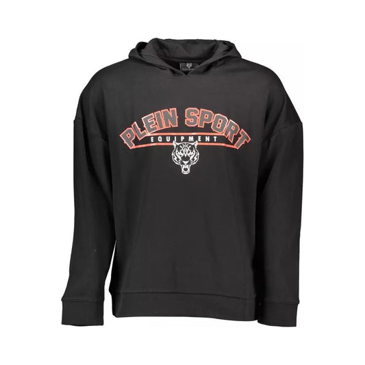 Plein Sport Sleek Black Hooded Sweatshirt with Print Detail sleek-black-hooded-sweatshirt-with-print-detail