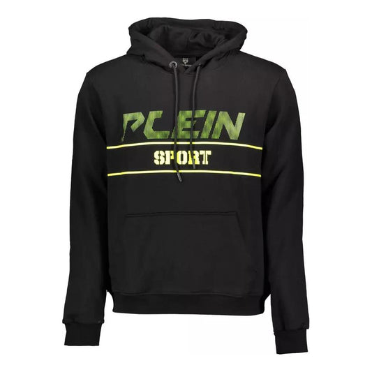Plein Sport | Sleek Black Hooded Sweatshirt with Bold Accents| McRichard Designer Brands   
