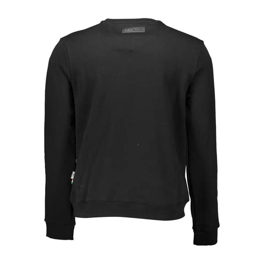 Plein Sport Sleek Black Cotton Sweatshirt with Bold Accents sleek-black-cotton-sweatshirt-with-bold-accents