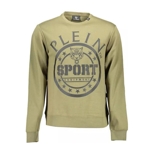 Plein Sport Green Cotton Blend Logo Sweatshirt green-cotton-blend-logo-sweatshirt