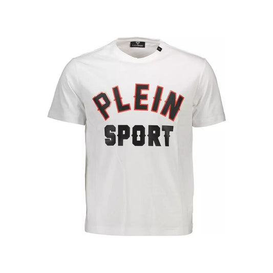 Plein Sport | Sleek White Crew Neck Tee with Contrasting Accents| McRichard Designer Brands   