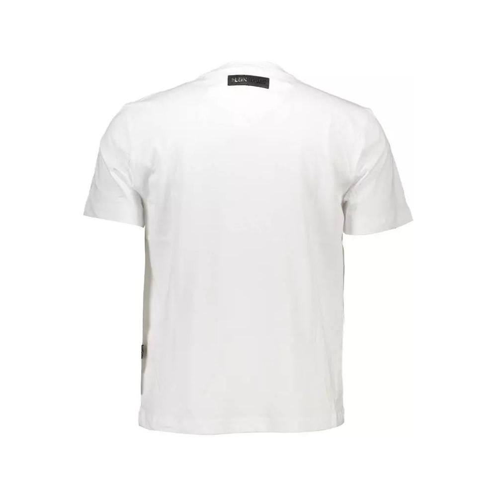 Plein Sport | Sleek White Cotton Crew Neck Tee with Contrasting Details| McRichard Designer Brands   