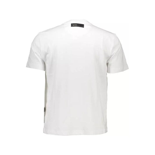 Sleek White Cotton Crew Neck Tee with Contrasting Details