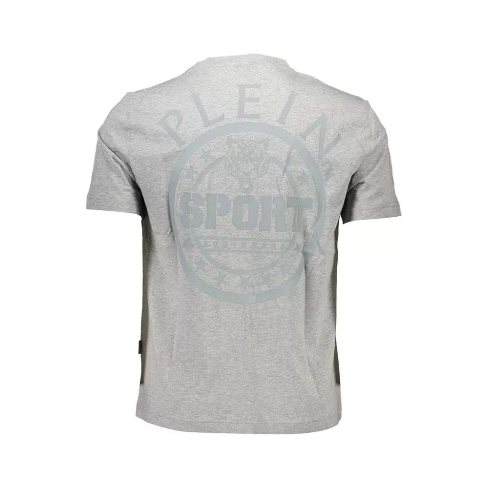 Plein Sport Sleek Gray Crewneck Tee with Bold Back Print sleek-gray-crewneck-tee-with-bold-back-print