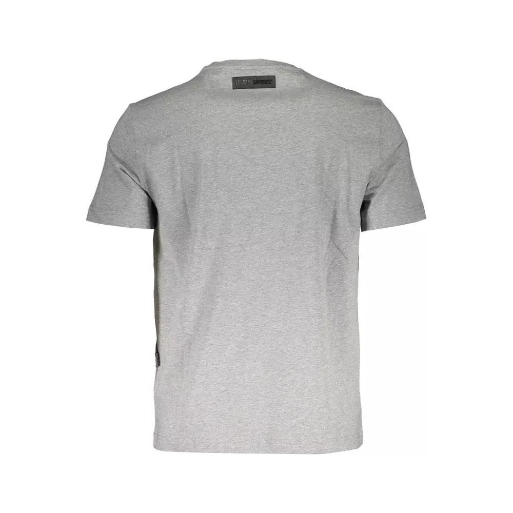 Plein Sport Sleek Gray Cotton Crew Neck Tee with Logo Print sleek-gray-cotton-crew-neck-tee-with-logo-print