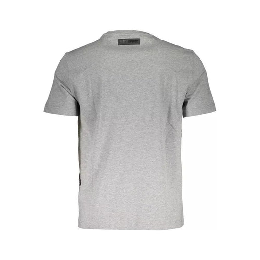 Plein Sport | Sleek Gray Cotton Crew Neck Tee with Logo Print| McRichard Designer Brands   