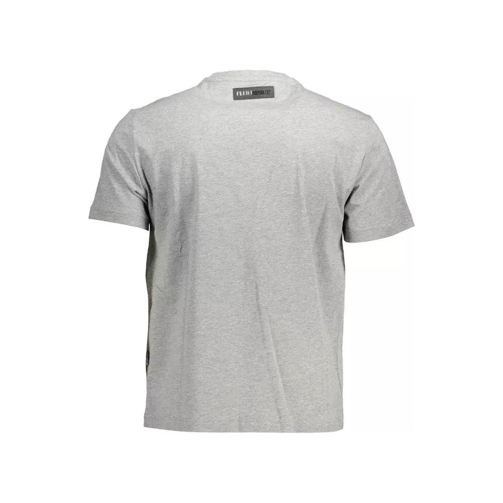 Plein Sport Sleek Gray Cotton Tee with Bold Details sleek-gray-cotton-tee-with-bold-details