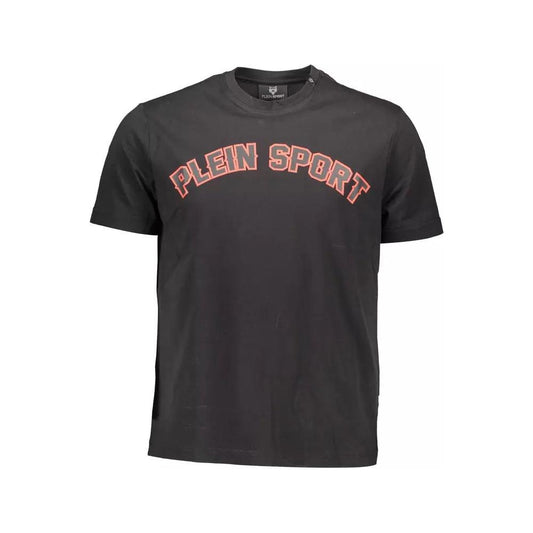 Plein Sport | Sleek Black Cotton T-Shirt with Iconic Prints| McRichard Designer Brands   