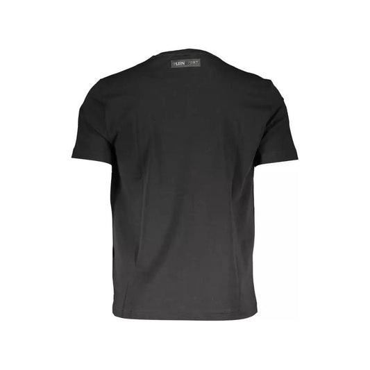 Plein Sport | Sleek Black Cotton Crew Neck Tee with Logo Print| McRichard Designer Brands   