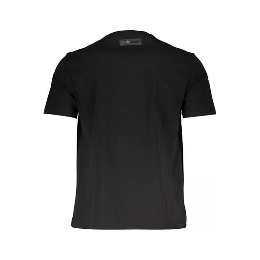 Plein Sport | Sleek Black Printed Crew Neck Tee| McRichard Designer Brands   