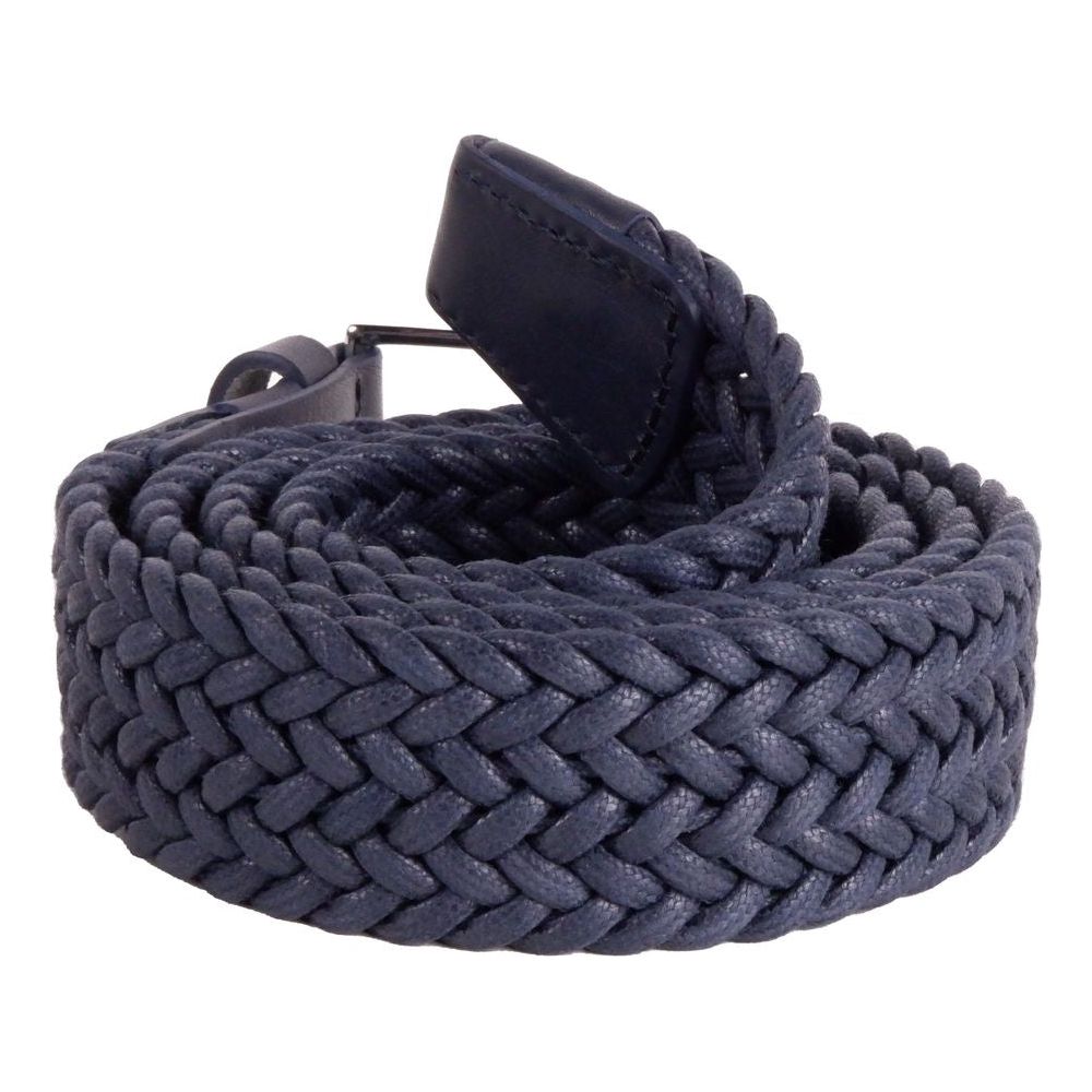 Harmont & Blaine Elegant Dark Blue Fabric Belt with Silver Buckle black-fabric-belt