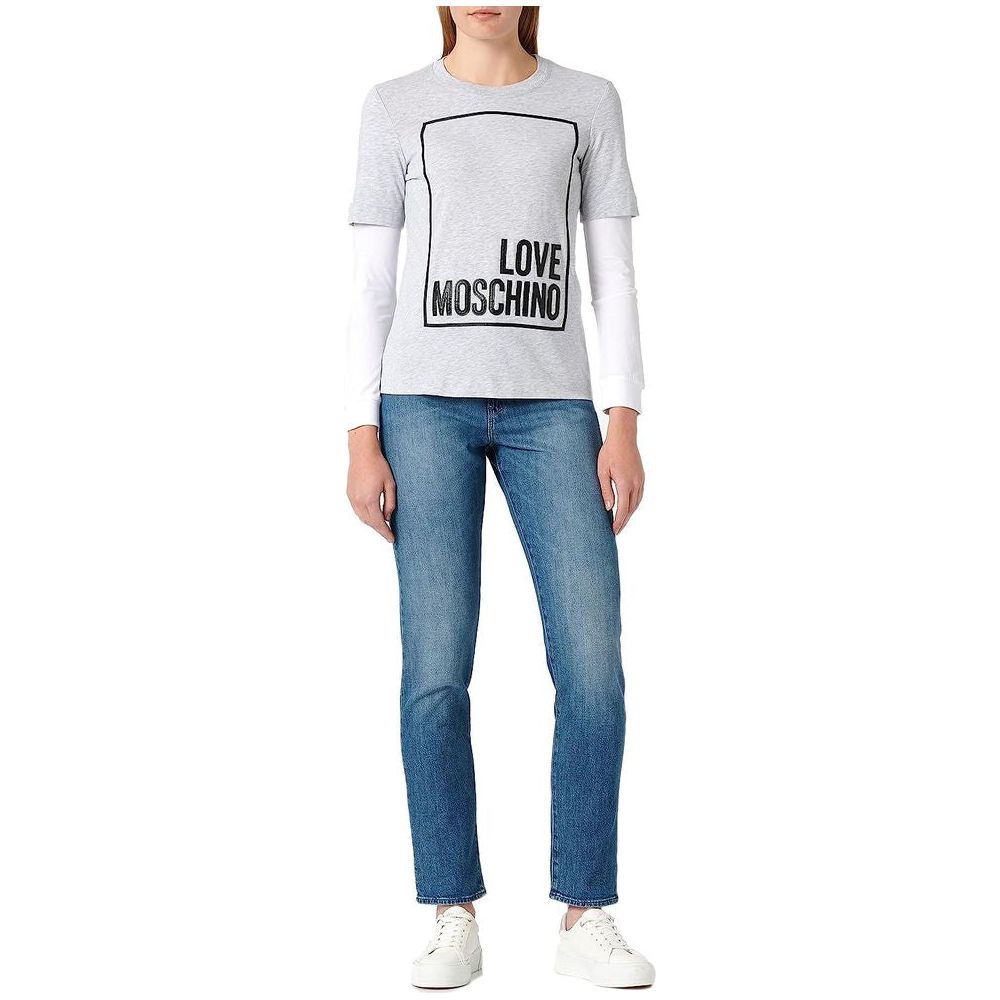 Love Moschino Chic Gray Long-Sleeved Cotton Tee with Logo gray-cotton-tops-t-shirt-8